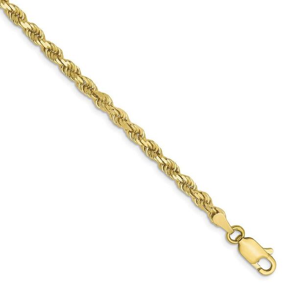3mm 10k Yellow Gold Diamond Cut Solid Rope Chain Bracelet - 7 Inch